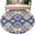 thumbnail image 2 of 7ft Washable Round Rug, Boho Blue Non-Slip Circle Area Rug for Living Room Dining Room, Watercolor Flower Rhombus Polka Dot Indoor Floor Mat for Home Decor, 2 of 9