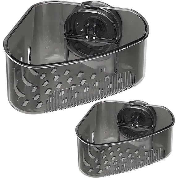 2 Pack Kitchen Sink Organizer with Drainage, Corner Sponge Holder Rack with Adhesive Suction Cups, Space Saving Sink Storage for Sponges & Scrubbers, Black