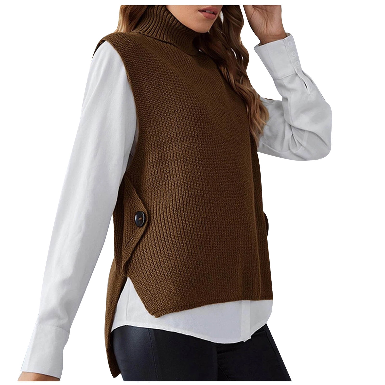 ZQGJB Womens Casual Long Sweater Vest Trendy Sleeveless V Neck Button