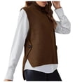 thumbnail image 2 of 2026 Tops Vest for Women Turtleneck Vest Sweater Women Sleeveless Wear Solid Color Knit Vest Sweater Top Brown S, 2 of 3