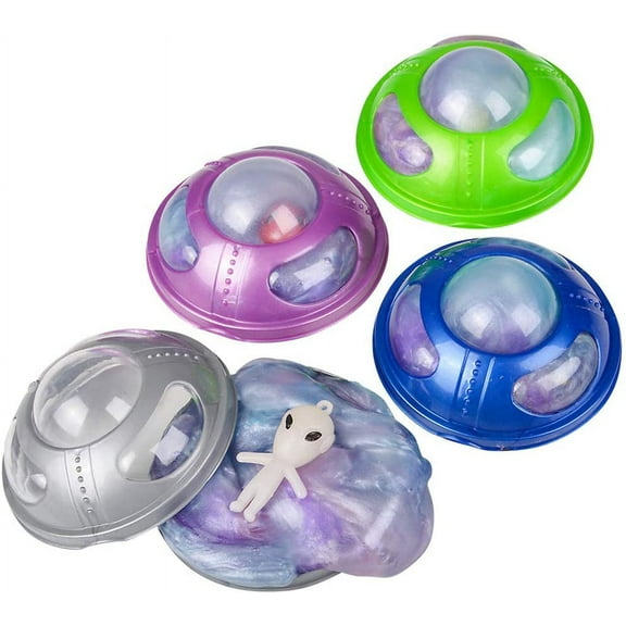 Mozlly UFO Alien Spaceship Rainbow Slime - 3", Assorted 4pcs/Set