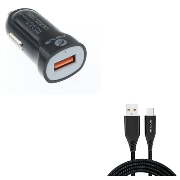 Type-C 6ft USB Cable w 18W Car Charger for OnePlus 9, Nord N200 5G/N100/N10 5G, Pro Phone - Charger Cord Power Wire, Fast USB Port Power Adapter W7K for OnePlus 9, Nord N200 5G/N100/N10 5G, Pro