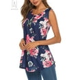 thumbnail image 3 of Gustave Women Buttons Up Neck Flowy Tank Tops Casual Floral Print Sleeveless T Shirts Summer Blouse Vest Plus Size "Blue, M", 3 of 9