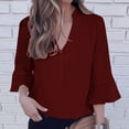 thumbnail image 2 of Mujeres Casual Moda Pullover Manga Larga Con Cuello En V Blusas Camiseta Soild Pompotops FGAJ15103, 2 of 8