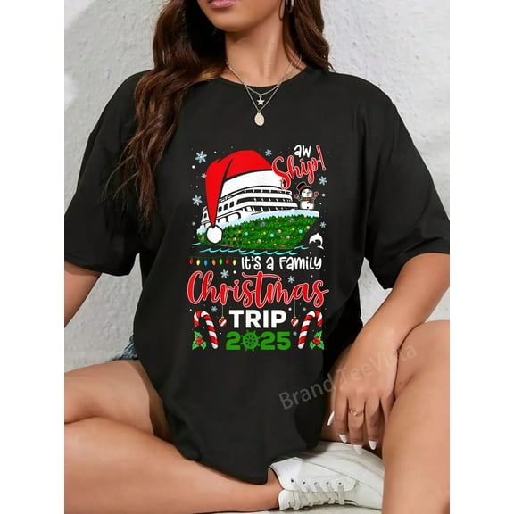 Aw Ship It's A Christmas Cruise Trip 2025 Family Matching T-Shirt