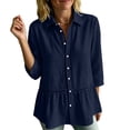thumbnail image 6 of Womens 3/4 Sleeve Hollow Crochet Lace Trim Button Down Collared Shirts Flowy Ruffle Hem Babydoll Peplum Tops Blouses, 6 of 6