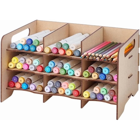Marker Rack Wooden Pen Holder Marker Organizer Pencil Holder Brush Storage Tray Display Organizer 9 Cubbies