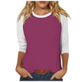 thumbnail image 1 of Camiseta raglán de manga 3/4 para mujer: cuello redondo, estampado informal, versátil para todas las estaciones (S-XXL), 1 of 5