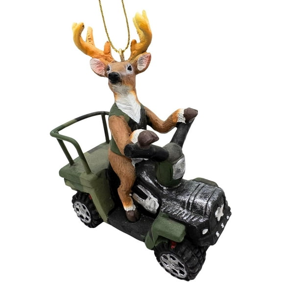 Deer Hunter Riding ATV Four Wheeler in Camouflage Gear Christmas Tree Funny Hunting Ornament Buck Hunters