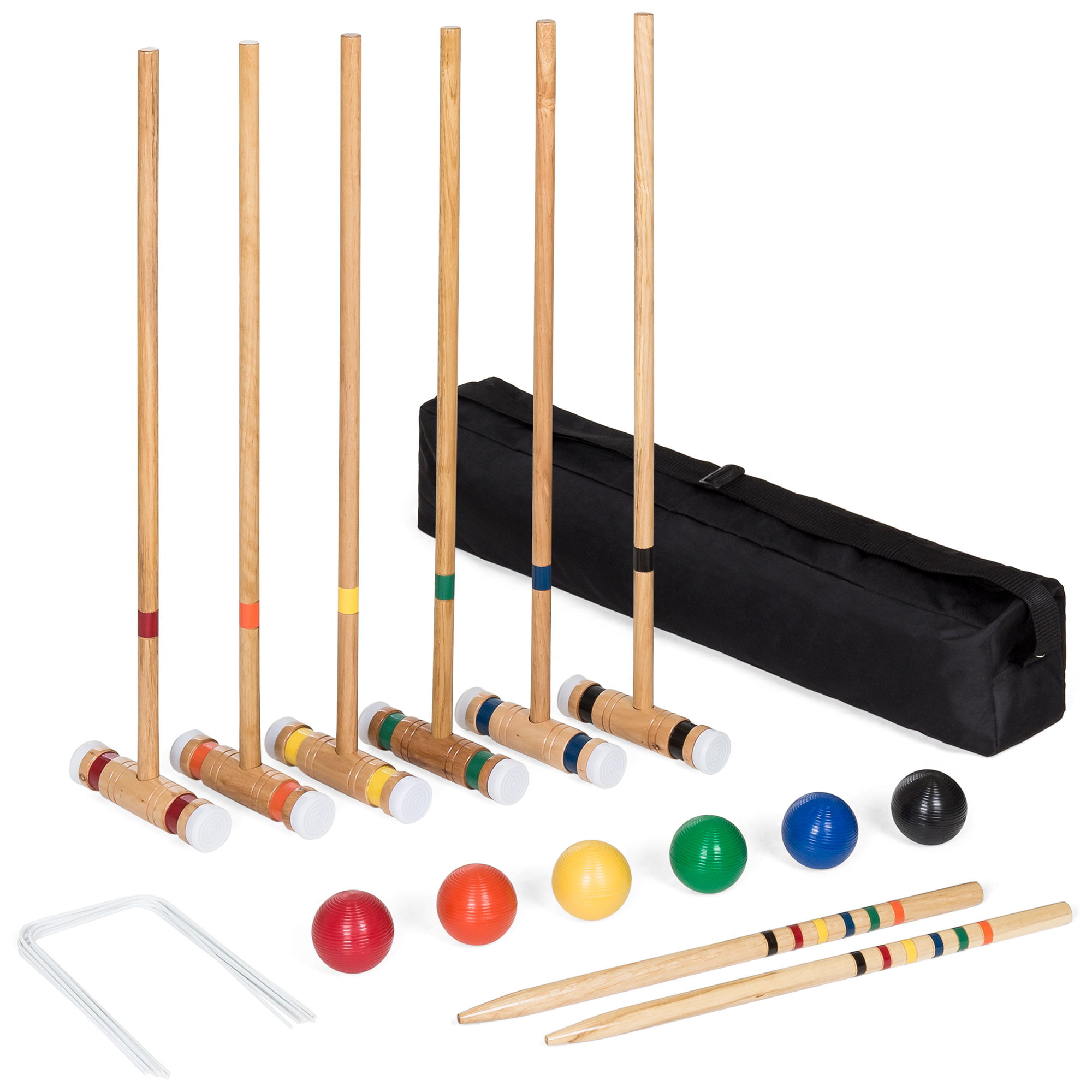 Lawn Backyard Game Set for Adults//Kids//Family ApudArmis Six Player Croquet Set with Premiun Pine Wooden Mallets,Colored Ball,Wickets,Stakes Large Carry Bag Including