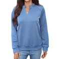 thumbnail image 2 of Women's V-Neck Textured Light Weight Long Sleeve Sweatshirt Casual Outfits Spring Fall Clothes Blue XL, 2 of 10