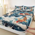 thumbnail image 4 of Castle Fairy Traditional Koi Carp King Sheets 4pcs,Foamy Blue Wave Oriental Graphic Bedding,Orange Deep,1 Fitted Sheet,1 Flat Sheet and 2 Pillowcases, 4 of 6