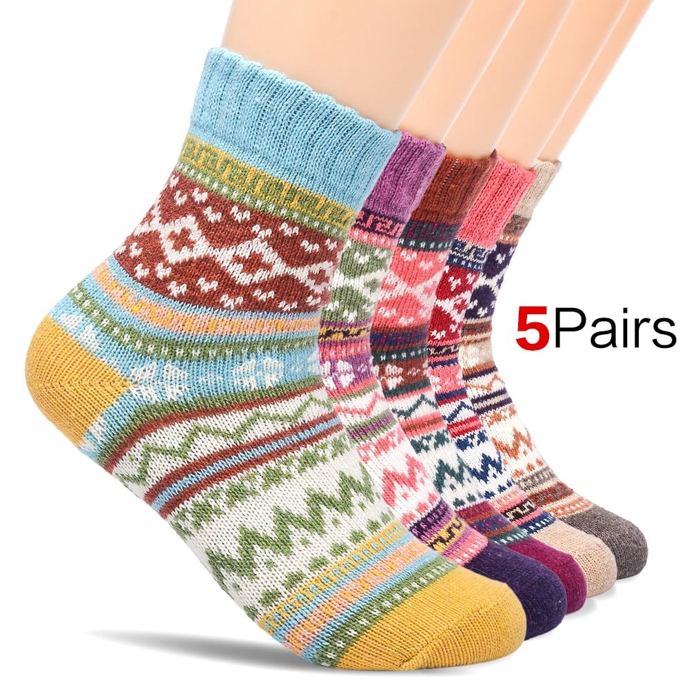 SALE 5 Pack Womens Wool Cashmere Cushioned Socks Thicken Warm  Multicolor Winter 