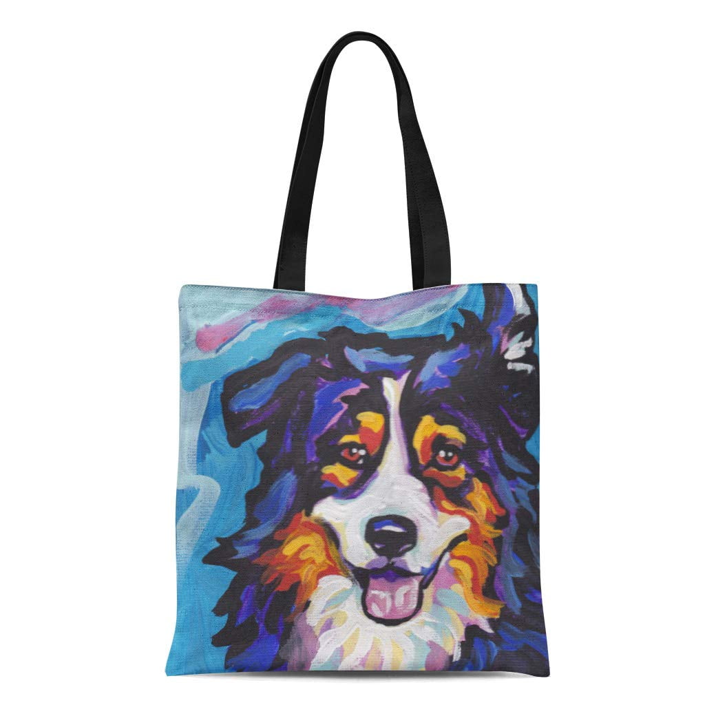 ASHLEIGH Canvas Tote Bag Aussie Australian Shepherd Pop Dog on Painting ...