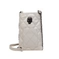 thumbnail image 3 of Caixia Mini Shoulder Bag with Quilted Embroidered Pattern, Skull Charm Decoration, Metal Chain Strap, Patent Shine Finish, for Women, Party Wear, White, 3 of 6