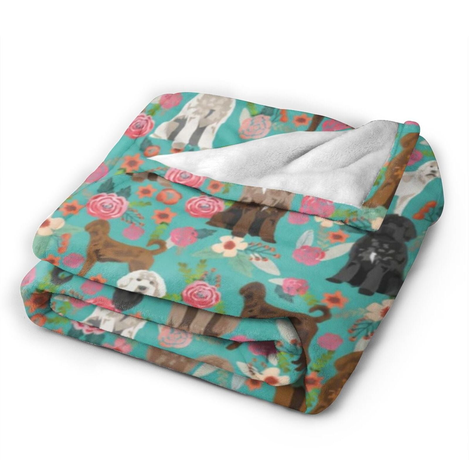 Wijzvio Labradoodle Dogs Lovers Flower Floral Throw Blanket Soft Fuzzy Fleece Blanket For Couch Bed Living Room Decoration 80"X60"