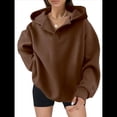 thumbnail image 1 of Sudadera con Capucha de Gran Tamaño para Mujer, Cuello en V, Forro , Larga, Estilo Y2K, Ropa de Otoño A Marrón Oscuro XXL, 1 of 9