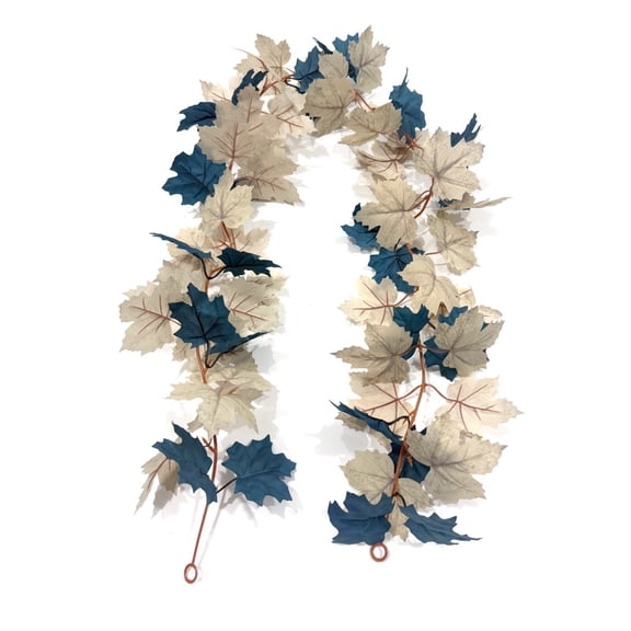 Fall Garland for Mantle Fireplace Blue Fall Garland Maple Leaves Decor for Farmhouse Table Stairs Porch Halloween Thanksgiving Decorations