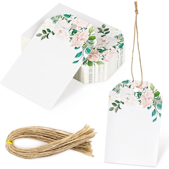 Floral Gift Tags with String - Thank You Paper Tags for Gift, Party Decor