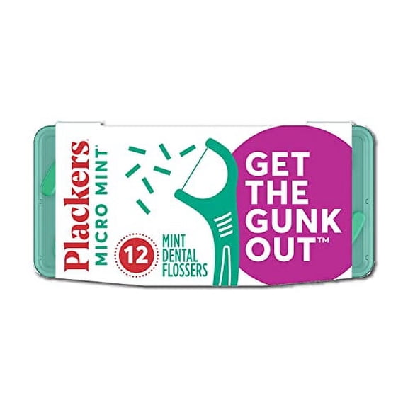 Plackers Micro Mint Dental Floss Picks with Travel Case, 12 Count (Color may vary)