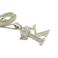 thumbnail image 4 of Stone Stud Allover Tilted Crown Initial K Pendant w/ 2mm 24" Box Chain Necklace, Silver-Tone, 4 of 4