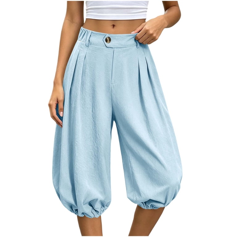 Karymi Women's Shorts High Waist Elastic Cinched Hem Balloon