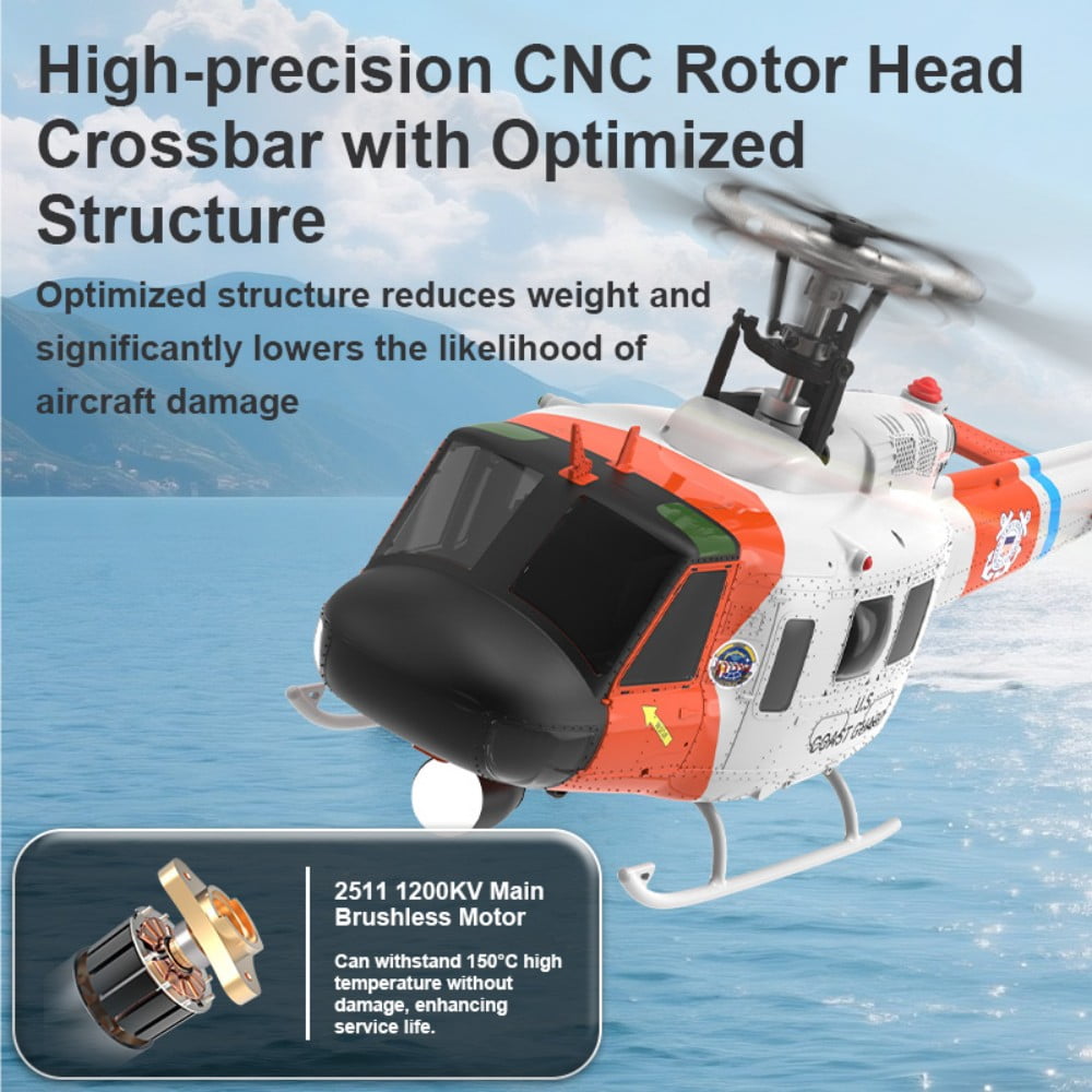 YUXIANG F07S UH-1D Huey RC Helicopter with LED Lights, 6CH 6G 1/34 Scale Brushless Motors GPS Optical Flow Positioning & Smart Flight Modes Aircraft for RC Pilots