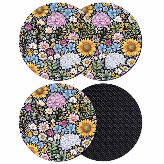 Sunflower Coasters Set of 4, Absorbent Coasters for Drinks, Colorful Flowers Summer Botanical Coaster for Desk Coffee Table Protection, Home Decor House Warming Gifts 4"