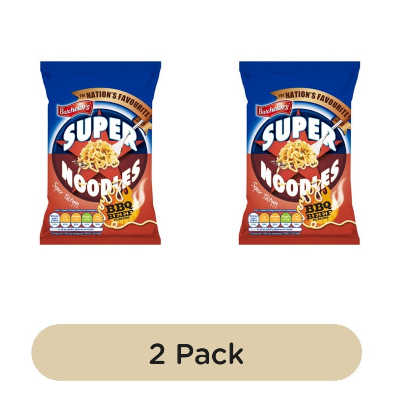 Batchelors Super Noodles BBQ Beef Instant Packet Noodles 90g, British Import (Pack of 2)