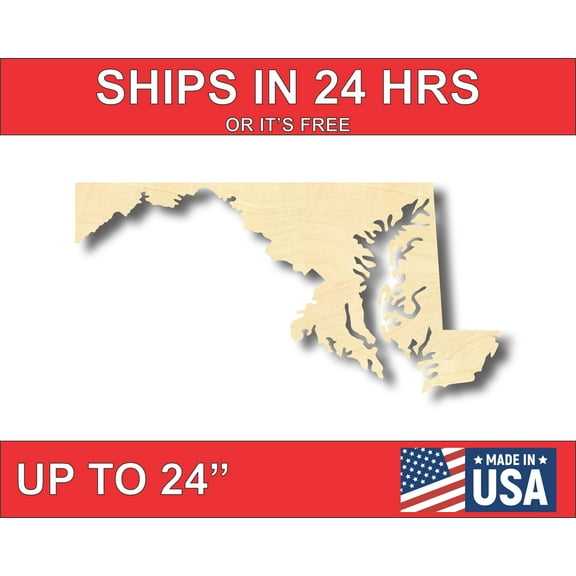 Unfinished Wood Maryland Shape - State - Craft - up to 46" DIY 6" / 1/2"