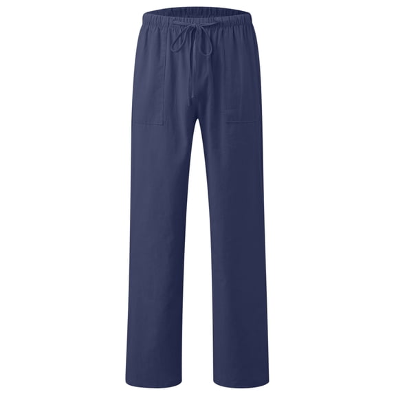 Huowey Boys Toddler Linen Pants Breathable Straight Leg Drawstring Elastic Waist Loose Fit Relaxed Solid Color Comfortable Casual Trousers With Pockets Summer Relaxed Dailywear,Navy,6-7 Years