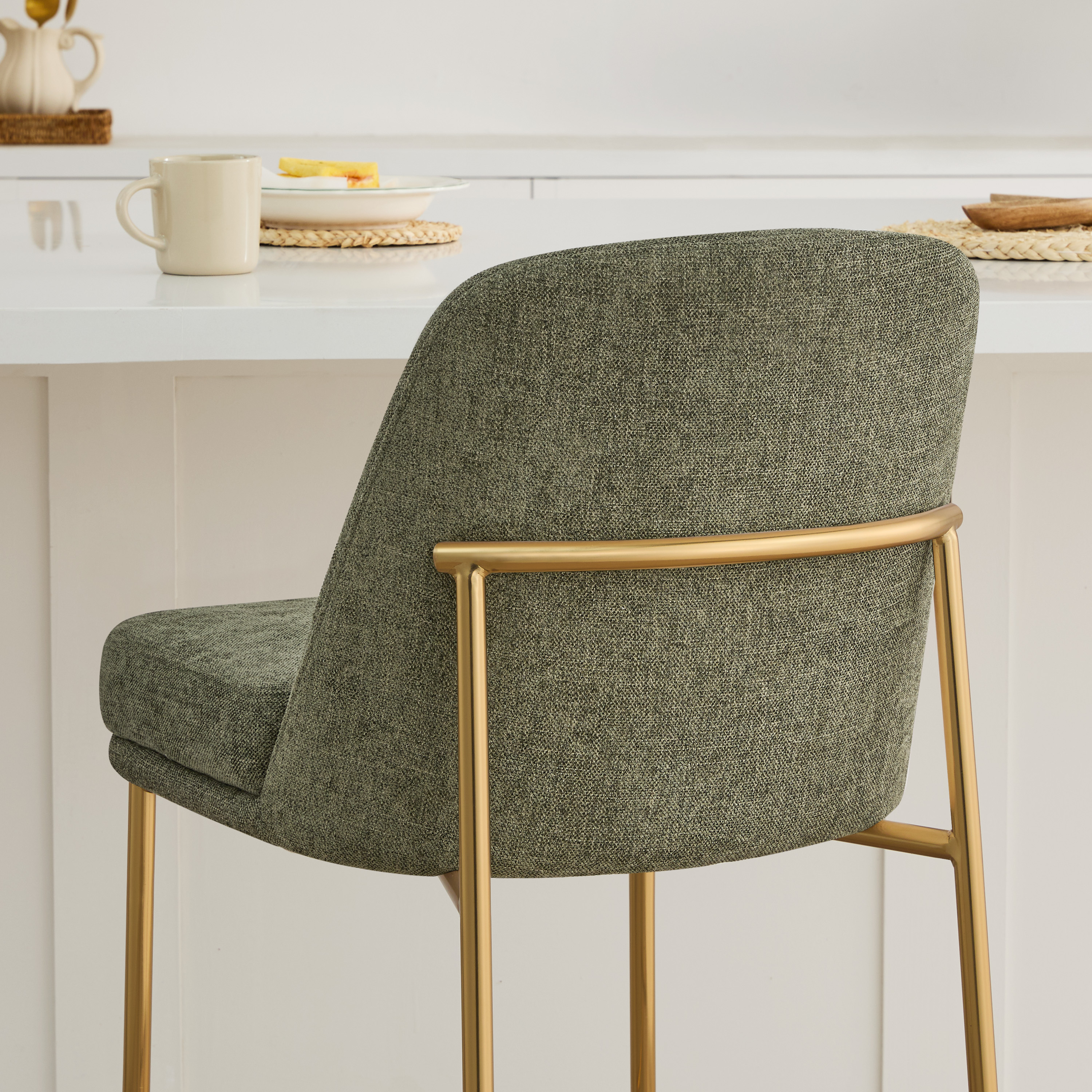 Spruce & Spring Modern 27-Inch Contemporary Counter Stool Set with Upholstered Seat and Metal Frame Set of 2, Moss Green Fabric