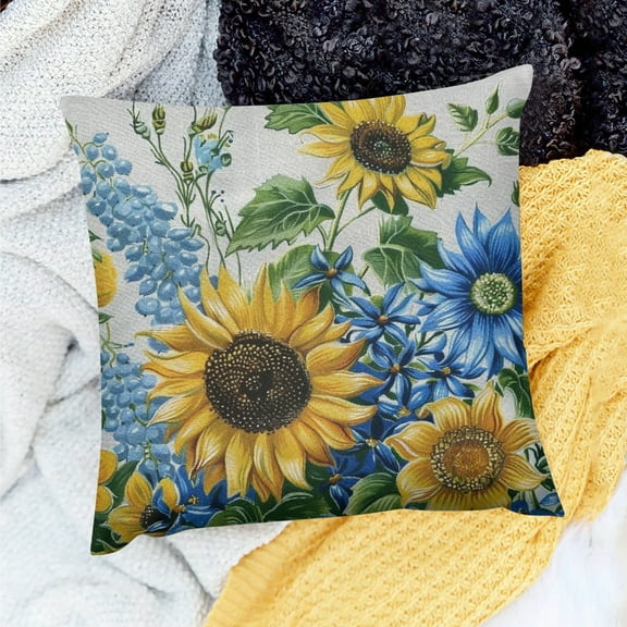 FCXZI Decor Indoor Decoration Sunflowers Blue Flowers Annabel Kidston Farmhouse Decor for Home Sofa Couch 18x18in