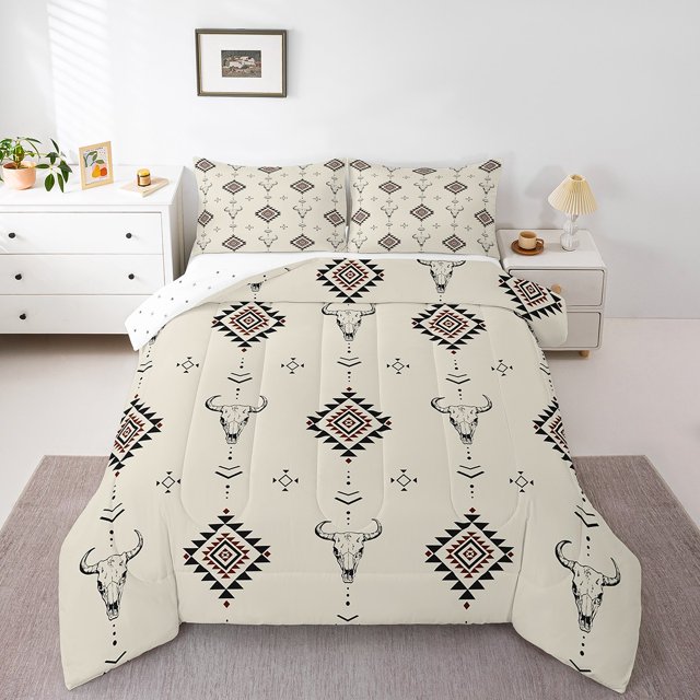 Erosebridal Bull Skull Comforter Sets Queen Size For Teens,Bohemian Aztec Bedding Queen Comforter Set,Hippie Room Decorative,Reversible,Ultra Soft,3-Piece