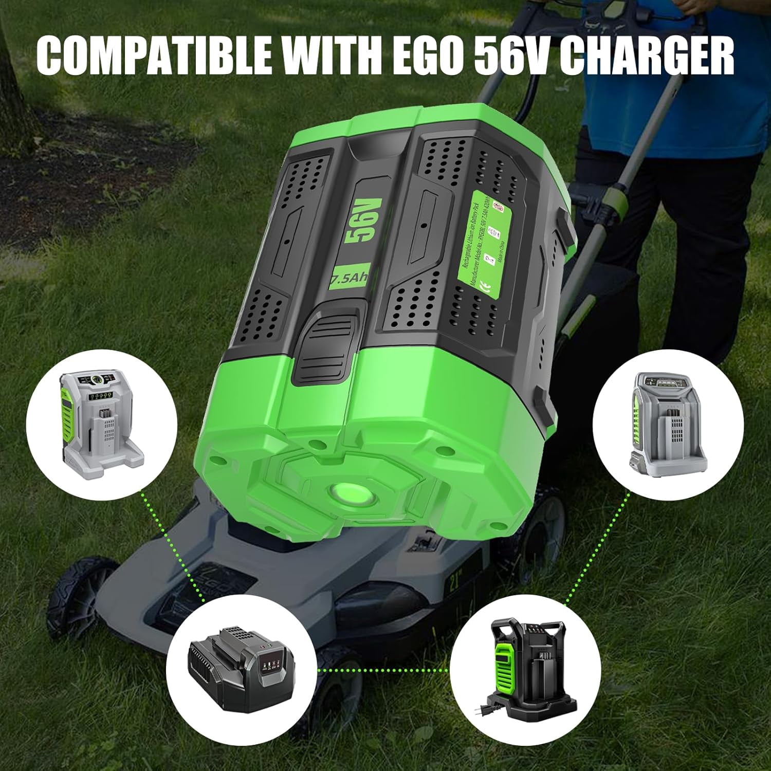 56Volt 7.5 Ah Lithium Ion Battery Replacement for EGO 56V Battery Compatible with All EGO 56V Battery Power Tools CS1604 CS1804 CS1403 HT2400 LB6504 PH1400 Tools Battery