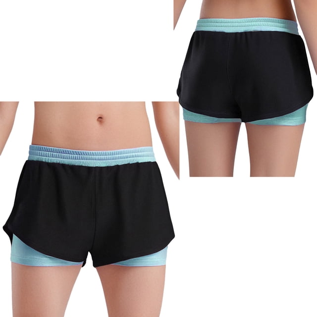 Runhomal Kids Girls Lightweight Double-Layer Quick-dry Workout Shorts Football Training Sports Shorts Bottoms Light Blue 10