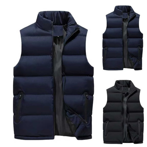 Hinvhai Casual Outdoor Fleece Padded Vest for Men Stand Collar Sleeveless Jackets Navy 10(XL)