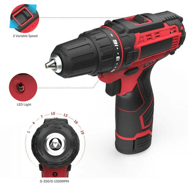Geevorks Cordless Drill Driver Kit 12V Power Drill Set 50PCS