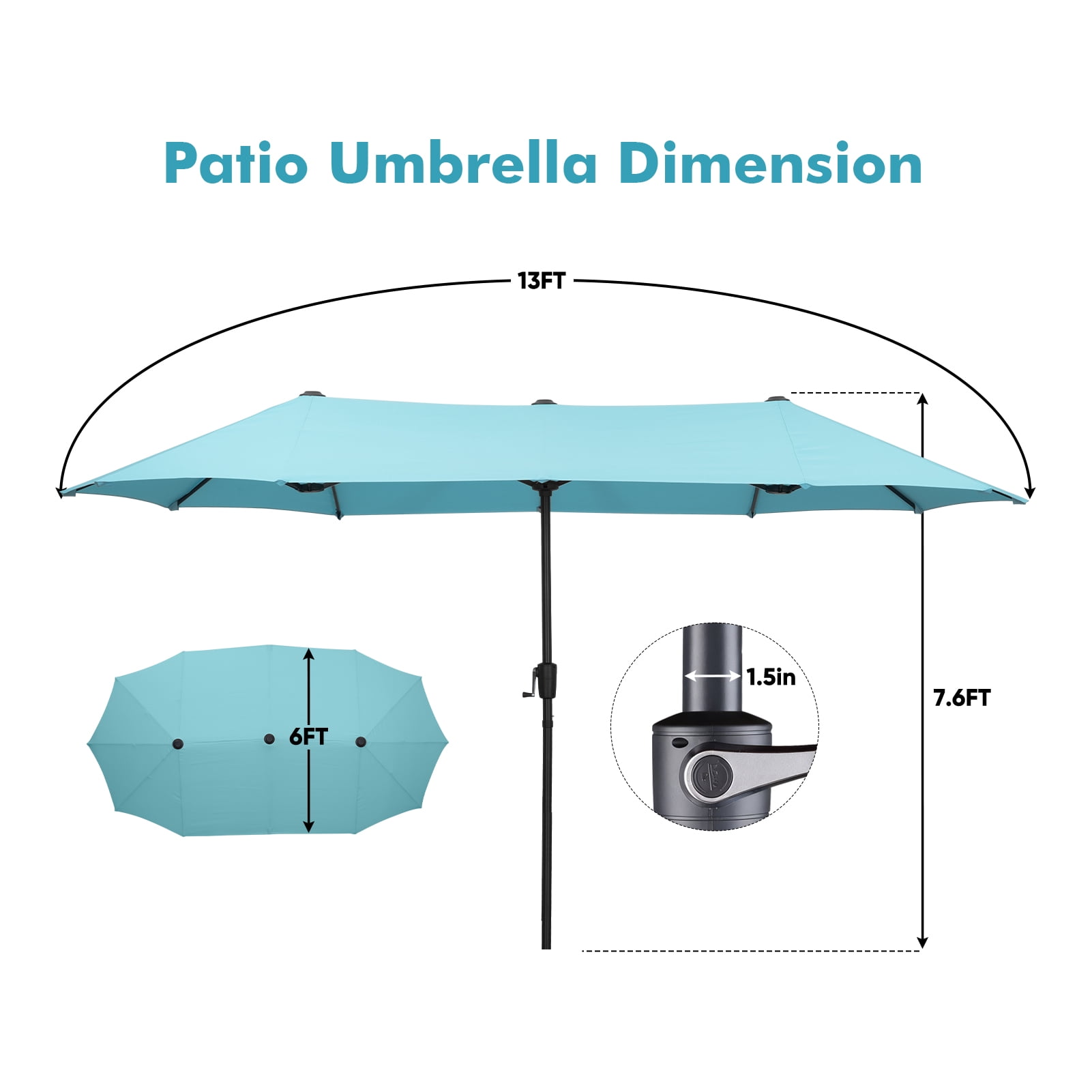 Autlaycil 13ft Sky Blue Large Patio Umbrellas, Double-Sided Outdoor Market Rectangle Umbrella for Outside