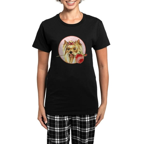 CafePress - Yorkie Rose Women's Dark Pajamas - Women's Short Sleeve Print T-Shirt and Pants Dark Cotton Pajama Set