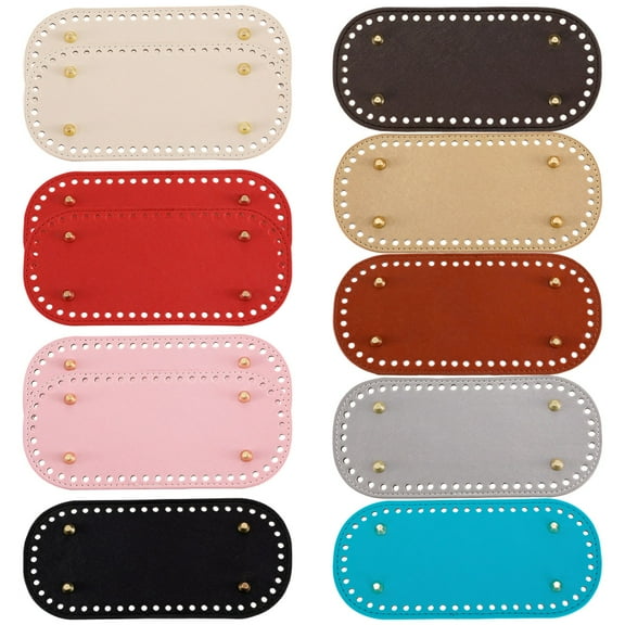 12 PCS Purse Bottom Inserts, 8.7 x 3.9 in Multicolor PU Leather Bag Base Insert with Golden Metal Feet for Crochet Handbags, DIY Crafts