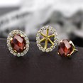 thumbnail image 3 of Gem Stone King 3.59 Ct Oval Checkerboard Red Garnet 18K Yellow Gold Plated Silver Earrings, 3 of 3