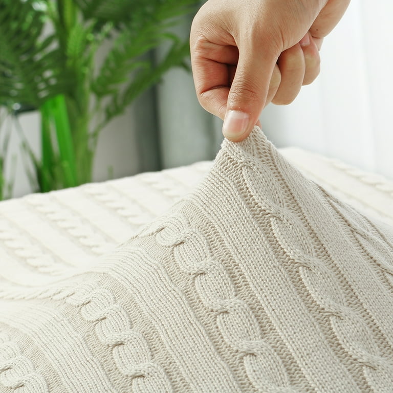 PiccoCasa Soft 100 Cotton Cable Knit Throw Blanket for Couch Bed Sofa Beige 60