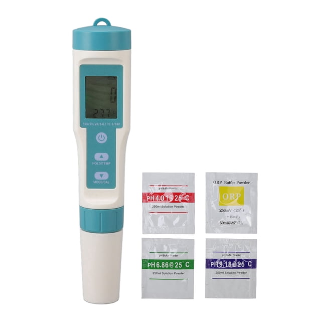 Monitor de calidad del agua 7 en 1 que detecta ORP, pH, CE y salinidad. Probador de CE de alta precisión con pantalla LCD retroiluminada para acuicultura.