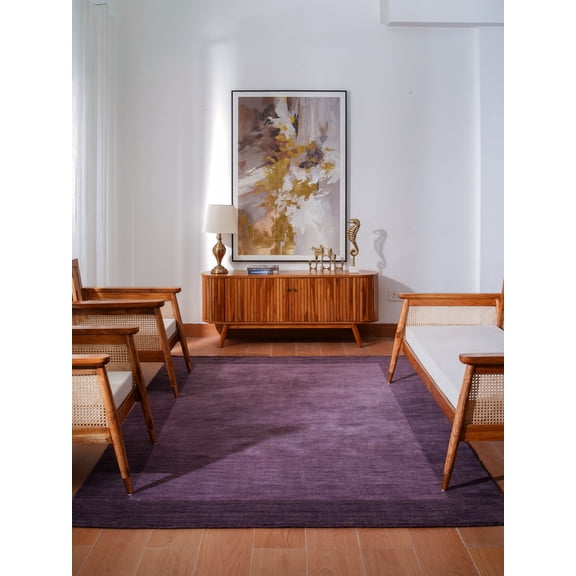 Rugsotic Carpets Hand Knotted Wool Area Rug 6'x9' Purple Contemporary Rectangle Indoor Rug for Living Room, Bedroom Antimicrobial L00201