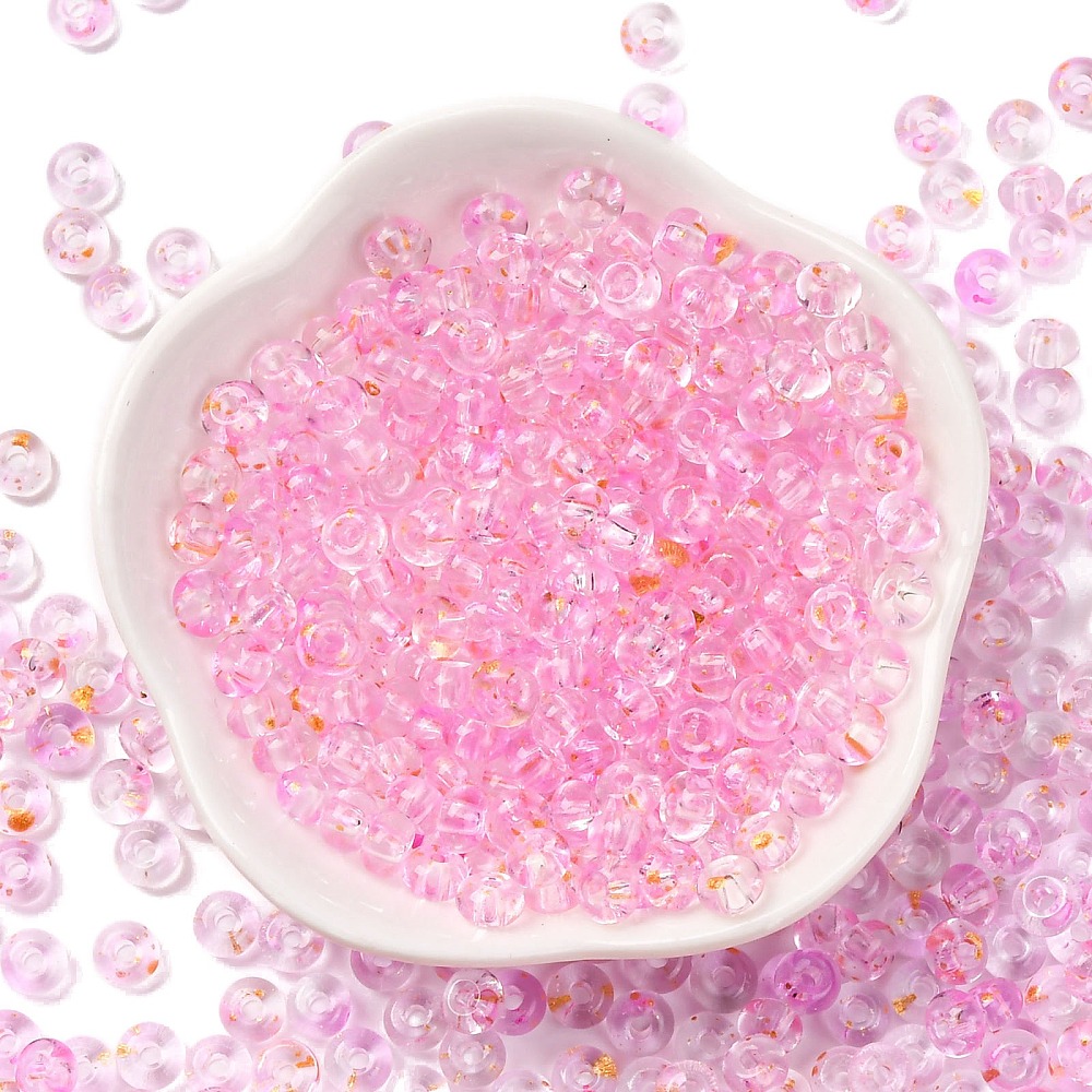 Baking Paint Transparent Colours Glass Round Beads Round Hole Pearl Pink 5.5x3mm Hole: 1.8mm about 2500pcs/pound