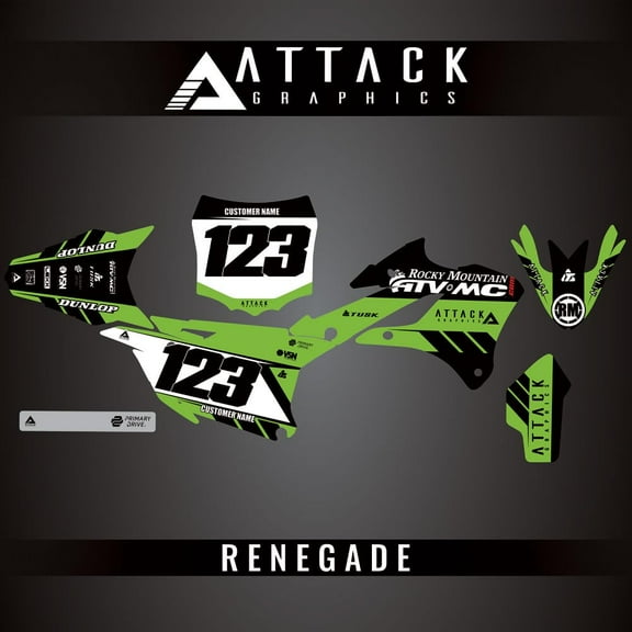 Attack Graphics Custom Renegade Complete Bike Graphics Kit for Kawasaki KX85 2022