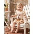 thumbnail image 3 of BemeyourBBs Baby Girl My First Rodeos Outfit Newborn Western Baby Girl Cowgirl Outfit Short Sleeve Letters Deer Print Romper Layered Shorts Skirt with Hairband Summer Clothes 3Pcs Set, 3 of 9