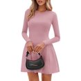 thumbnail image 2 of Vestido PRETTYGARDEN de punto plisado mini rosa manga larga M, 2 of 8