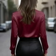 thumbnail image 4 of Women's Elegant Solid Satin Cowl Neck Blouse Long Sleeves Casual Business Dressy Shirts Office Work Ladies Top Wine 2XL, 4 of 5